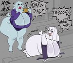 anthro big_breasts big_butt breasts butt curvy_figure drunk duo electronics female female/female horn mature_female phone shaking_butt substance_intoxication text twerking voluptuous white_body mooncheese undertale_(series) toriel boss_monster_(undertale) bovid caprine goat mammal hi_res