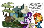 cabin eyewear facial_hair female feral gesture glasses hair hand_gesture horn male orange_hair plant pointing purple_hair quadruped text tree bobthedalek friendship_is_magic hasbro my_little_pony mythology starlight_glimmer_(mlp) sunburst_(mlp) equid equine mammal mythological_creature mythological_equine unicorn english_text hi_res