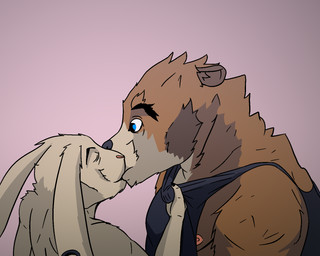 anthro duo kissing male male/male slightly_chubby fratz bear hare lagomorph leporid mammal rabbit 5:4 hi_res