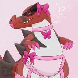 blush bow_ribbon bulge collar colored_nails embarrassed fangs feminization garter_straps lipstick makeup male nails solo teeth jasucharm nintendo pokemon generation_5_pokemon krookodile pokemon_(species) 1:1 absurd_res colored digital_drawing_(artwork) digital_media_(artwork) hi_res line_art shaded