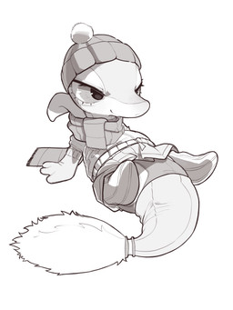beanie bottomwear clothed clothed_feral clothing female feral footwear furgonomics gloves handwear hat headgear headwear panties panty_shot pleated_skirt scarf semi-anthro simple_background sitting skirt smile smirk socks solo tail tail_clothing tail_stocking underwear upskirt white_background winter_clothing azre nintendo pokemon generation_5_pokemon pokemon_(species) snivy 3:4 greyscale hi_res monochrome
