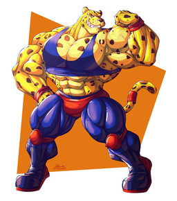 abs anthro armband biceps big_muscles big_pecs blue_clothing bulge clothing flexing fur huge_muscles hyper hyper_muscles male markings multicolored_body multicolored_fur muscular muscular_anthro muscular_arms muscular_male pecs pink_eyes quads red_clothing shirt solo spots spotted_body tank_top thick_neck thick_thighs tight_clothing topwear yellow_body yongdasom felid feline leopard mammal pantherine hi_res