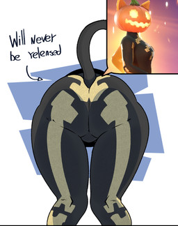 anthro female food for_a_head fruit plant pumpkin pumpkin_head solo through_wall thyglia_fox epic_games fortnite spice_(fortnite) felid feline mammal object_head hi_res