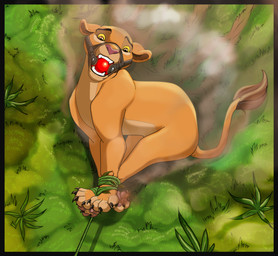 ball_gag bdsm bondage bound captured female feral feral_bondage gag gagged hogtied plant vines raptorroper disney the_lion_king kiara_(the_lion_king) domestic_cat felid feline felis lion mammal pantherine hi_res
