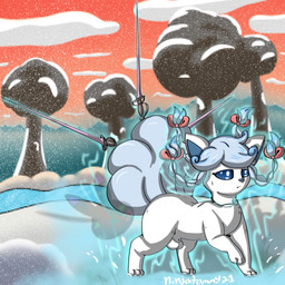 3_toes animal_genitalia aura balls blue_eyes blue_hair bow_ribbon braided_hair braided_ponytail curly_hair feet feral floating_weapons fluffy fluffy_tail fur genitals hair jewelry magic melee_weapon necklace ponytail quadruped rapier ribbons sheath solo sword tail telekinesis toes weapon white_body white_fur pastelpaints nintendo pokemon alolan_form alolan_vulpix canid canine fox generation_7_pokemon mammal pokemon_(species) regional_form_(pokemon) true_fox 1:1 2025 absurd_res digital_drawing_(artwork) digital_media_(artwork) hi_res trans_(lore) trans_woman_(lore)