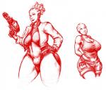 big_breasts breasts bulge clothed clothing curvy_figure duo female gynomorph intersex looking_at_viewer not_furry smile standing thick_thighs voluptuous audiophilekitsune bioware electronic_arts mass_effect star_wars alien alien_humanoid asari humanoid portrait red_theme sketch three-quarter_portrait