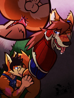 anal balls bodily_fluids clothed clothing drooling duo genitals low-angle_view male male/male oral partially_clothed rimming saliva saliva_on_anus saliva_on_tongue scar sex sunset tongue tongue_out worm's-eye_view ventkazemaru cyberconnect2 little_tail_bronx solatorobo brian_(ventkazemaru) red_savarin canid canine caninu canis domestic_dog mammal shiba_inu spitz wolf 2018 3:4 hi_res
