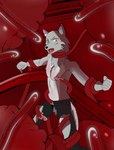 anthro bottomwear captured clothed clothing forced male open_bottomwear open_clothing open_pants pants shirtless solo tentacles tentacles_around_legs tentacles_everywhere wet wet_clothing silverbunny canid canine canis mammal wolf hi_res