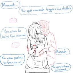 ambiguous_feral ambiguous_gender ambiguous_human baby_talk bodily_fluids clothed clothed_human clothing color_coded_text comforting crying dialogue female female_human feral fully_clothed group hair hair_bun hair_over_eye holding_another holding_object hooves jewelry necklace open_mouth sitting tail tears text trio young young_ambiguous young_feral yellowcottoncandy030 fluffy_pony fluffy_pony_(species) human mammal 1:1 2025 comic digital_media_(artwork) english_text hi_res partially_colored