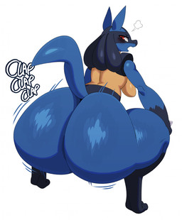 anthro ass_clapping big_butt blue_body blue_fur bottom_heavy breasts bubble_butt butt crouching female fur huge_butt looking_back onomatopoeia rear_view red_eyes side_boob simple_background solo sound_effects text thick_thighs twerking white_background white_body sssonic2 nintendo pokemon canid canine generation_4_pokemon lucario mammal pokemon_(species) 2025 digital_media_(artwork) hi_res