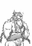 bond fur genitals looking_at_viewer male muscular muscular_male nude penis penis_base simple_background solo patchcaacaa blizzard_entertainment warcraft genn_greymane canid mammal werecanid werecreature worgen hi_res monochrome