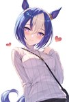 blue_hair blush breasts clothing female hair heart_symbol looking_at_viewer multicolored_hair purple_eyes purse smile solo sweater topwear turtleneck tomo_(tmtm_mf_mf) cygames uma_musume_pretty_derby cesario_(pretty_derby) animal_humanoid equid equid_humanoid equine equine_humanoid horse_humanoid humanoid mammal mammal_humanoid 2024 hi_res