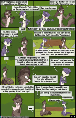 animal_genitalia anthro black_body black_fur brown_nose dialogue dipstick_tail duo eyes_closed feet fingerless_(marking) frown fully_sheathed fur genitals grass jewelry male markings necklace nude_anthro nude_male outside plant purple_body purple_fur purple_nose sheath shrub tail tail_markings text toeless_(marking) whiskers yellow_eyes fuf flash_(fuf) flint_(fuf) mammal mink mustelid musteline otter true_musteline weasel 2025 absurd_res comic english_text hi_res