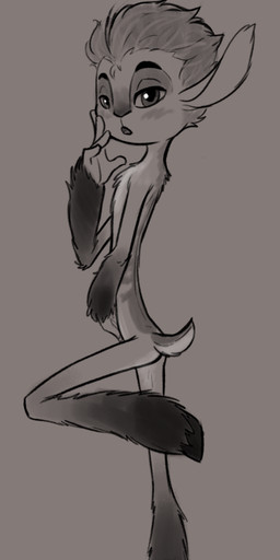 blush butt grey_background hair hooves looking_at_viewer male nude on_one_leg seductive simple_background skinny skinny_anthro skinny_male solo standing teasing soulcentinel violetechoes mune:_guardian_of_the_moon mune_(guardian_of_the_moon) humanoid mammal 2025 artist_collaboration greyscale monochrome