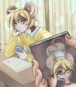 anthro ass_up blackmail blonde_hair blush blushing_at_viewer bodily_fluids body_writing butt clothing cum cum_in_mouth cum_inside degradation duo ejaculation electronics embarrassed extortion fellatio femboy fur fur_markings genital_fluids genitals hair inside intimidation looking_at_viewer male male/male markings message nude_male oral orange_eyes penile penis phone phone_camera phone_screen pubes ruined_reputation sex solo_focus spots spotted_body spotted_fur submissive submissive_male sucking sweater text topwear writing_on_face rogbiejoke buddy_cassini mammal murid murine rat rodent digital_media_(artwork) english_text hi_res