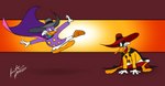 4_fingers angry anthro beak biped blue_sclera cape clothing crouching duo fedora fight fingers grey_clothing grey_hat grey_headwear hat headgear headwear kick male orange_beak purple_clothing red_clothing red_hat red_headwear simple_background yellow_clothing terrorthatflaps darkwing_duck disney ducktales drake_mallard negaduck anatid anseriform avian bird duck 2015 colored_sketch hi_res signature sketch