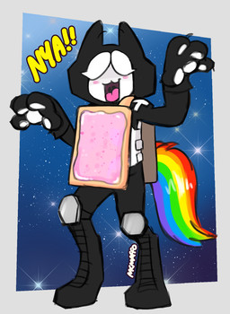 2000s_theme anthro boots cat_tail clothing dyed_fur footwear fur long_fur male newgrounds_tankcat no_pupils rainbow shoes mkmaffo newgrounds nyan_cat_(copyright) tankmen captain_steve fan_character nyan_cat tankman domestic_cat felid feline felis mammal hi_res meme