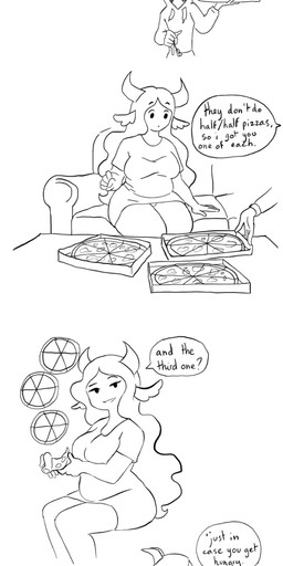 2_horns belly belly_overhang belly_peeking_out big_belly big_breasts bloated blush box breasts cleavage clothed clothing container cuddling dialogue duo eating eating_food eyes_closed feederism female female/female food furniture hair headpat heart_after_text holding_food holding_object holding_pizza horn inside leaning leaning_backward leaning_on_another long_hair love navel on_sofa overeating oversized_clothing oversized_shirt oversized_topwear overweight overweight_female overweight_humanoid panties pantsless pizza pizza_box romantic romantic_couple shirt simple_background sitting sitting_on_sofa slightly_chubby slightly_chubby_female slightly_chubby_humanoid sofa speech_bubble spooning stuffing talking_to_another talking_to_partner text tight_clothing topwear underwear upskirt wavy_hair weight_difference weight_gain white_background heavyheavycream oat_(heavyheavycream) strawb_(heavyheavycream) horned_humanoid humanoid mammal absurd_res comic digital_media_(artwork) english_text hi_res long_image spot_color tall_image