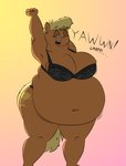 anthro anthrofied belly big_belly big_breasts blonde_hair breasts brown_body brown_fur burping cleavage clothed clothing ear_piercing ear_ring female fur hair huge_breasts hyper lingerie obese obese_anthro obese_female open_mouth overweight overweight_anthro overweight_female piercing ring_piercing solo yawn americananomaly_(artist) friendship_is_magic hasbro my_little_pony ms._harshwhinny_(mlp) earth_pony equid equine horse mammal pony absurd_res hi_res