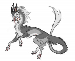 ambiguous_feral ambiguous_gender belly_nipples black_claws black_horn blue_eyes cheek_tuft claws ear_piercing ear_ring facial_tuft fangs feral fur grey_body grey_fur horn nipples open_mouth pawpads piercing red_nipples red_pawpads red_tongue ring_piercing side_view simple_background solo tail tail_tuft teeth tongue tongue_out tuft whiskers white_background white_body white_fur heatherwolf mythology dragon furred_dragon furred_scalie mythological_creature mythological_scalie scalie colored_sketch sketch