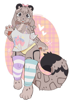 accessory anthro big_tail bow_ribbon breasts cleavage clothed clothed_anthro clothing eyewear female female_anthro gesture glasses hair_accessory hair_bow hair_ribbon hand_gesture heart_symbol legwear looking_at_viewer open_:3 panties pattern_clothing pattern_legwear pattern_thigh_highs pawpads paws ribbons simple_background smile solo standing striped_clothing striped_legwear striped_thigh_highs stripes tail thigh_highs underwear v_sign catgenderzz yarn_(snowwhisk) felid mammal pantherine snow_leopard 2026 full-length_portrait hi_res portrait
