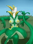 anthro areola biped blush breasts crossed_legs eyelashes female front_view green_body looking_at_viewer medium_breasts nipples non-mammal_breasts non-mammal_nipples nude pupils red_eyes sitting solo tail thick_thighs yellow_areola yellow_nipples lurking_tyger nintendo pokemon generation_5_pokemon pokemon_(species) reptile scalie serperior snake hi_res