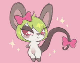 accessory bangs biped blush bow_ribbon chibi female furgonomics gloves_(marking) green_hair hair heart_symbol leg_markings lidded_eyes markings pink_background ribbons semi-anthro short_hair simple_background smile socks_(marking) solo sparkles tail tail_accessory tail_bow tail_ribbon toony clockstops3am conditional_dnp hasbro littlest_pet_shop fan_character petite_bijou_(labbit) mammal mouse murid murine rodent