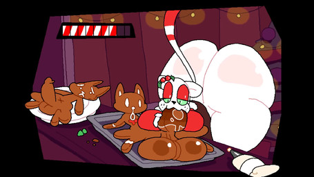 anthro anthro_penetrated balls balls_expansion becoming_erect belly belly_inflation bent_over big_balls big_belly big_breasts big_butt big_penis black_eyes bodily_fluids bottomless breasts brown_body butt clenching_balls clothed clothing cum cum_from_mouth cum_in_mouth cum_inflation cum_inside cum_meter dipstick_tail erection excessive_cum excessive_genital_fluids expansion fellatio female female_penetrated food genital_expansion genital_fluids genital_raphe genitals green_sclera group holidays huge_balls huge_butt huge_hips huge_penis huge_thighs hyper hyper_balls hyper_butt hyper_genitalia hyper_penis inflation leaking_cum male male/female male_penetrating male_penetrating_female markings music nude open_mouth oral oral_only oral_penetration orgasm penetration penile penile_penetration penis penis_in_mouth raphe_(anatomy) retracted_balls scrotal_raphe sex sweater tail tail_markings taking_turns thick_thighs throbbing throbbing_balls topwear trio white_body wide_hips sound_warning superiorfox christmas gingerbread_cat junipurr domestic_cat felid feline felis food_creature mammal 2025 2d_animation aliasing animated digital_media_(artwork) frame_by_frame hi_res long_playtime loop sound webm widescreen