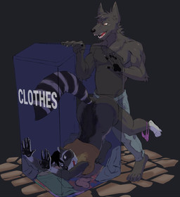 ambiguous_penetration anthro black_body black_fur bottomless bottomless_anthro bottomless_female bottomwear breasts clothed clothing clothing_around_one_leg denim denim_bottomwear denim_clothing duo female female_anthro female_raped forced forced_penetration fur jeans male male/female male_anthro male_rape obscured_penetration pants partially_clothed penetration piercing rape sex stuck topless topless_anthro topless_male underwear underwear_around_one_leg underwear_down mruegerr hex_(satanic-furry) canid canine canis jackal mammal procyonid raccoon hi_res