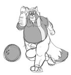 anthro balls belly big_balls big_belly bowling bowling_ball clothing erection eyewear genitals glasses male mature_male overweight overweight_male penis shirt solo topwear bravo canid canine mammal raccoon_dog tanuki 2023 hi_res monochrome sketch