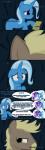 absurd_res alternate_species angry blue_hair cave comic cutie_mark dialogue digital_media_(artwork) duo_focus english_text equid equine facial_hair fan_character female feral flashback friendship_is_magic fur genie group hair hasbro hi_res horn horse male mammal multicolored_hair mustache my_little_pony mythological_creature mythological_equine mythology navitaserussirus prejudice purple_eyes purple_hair simple_background teeth text trixie_(mlp) twilight_sparkle_(mlp) two_tone_hair unicorn