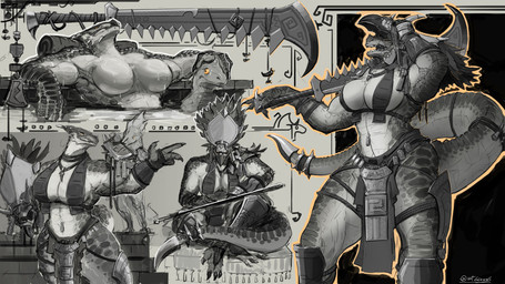 abs anthro armor bathing big_breasts bikini_armor breasts duo featureless_breasts female headgear helmet jewelry larger_female macuahuitl male male/female melee_weapon muscular muscular_anthro muscular_female non-mammal_breasts pecs pecs_with_breasts putting_on_armor sharpening_weapon size_difference skull_helmet smaller_male tail thick_tail thick_thighs tribal tribal_clothing unconvincing_armor weapon weapon_on_shoulder glewes warhammer_(franchise) warhammer_fantasy lizardman lizardman_(warhammer) saurus_(warhammer) scalie skink_(warhammer_fantasy) 16:9 hi_res multiple_scenes sketch_page widescreen