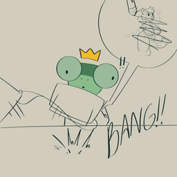 ambiguous_gender anthro areola balls biped black_eyes black_text breasts closed_smile clothing computer electronics exclamation_point furniture genitals glans green_body hair laptop motion_lines mouth_closed open_mouth penis shirt smile solo sound_effects stylus table text thick_thighs topwear wire froggkingg amphibian frog 1:1 2025 english_text hi_res