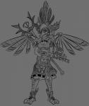 anthro clothed clothing simple_background solo killdark starbound avian avian_(starbound) absurd_res digital_media_(artwork) hi_res monochrome