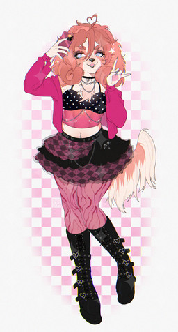 anthro black_boots black_clothing black_footwear blue_eyes boots bottomwear checkered checkered_background clothed clothing female female_anthro footwear front_view fur hair open_clothing open_mouth open_topwear orange_body orange_fur orange_hair orange_tail pattern_background shoes simple_background skirt solo standing tail topwear white_body white_fur white_tail sonyan canid canine canis domestic_dog mammal absurd_res full-length_portrait hi_res portrait