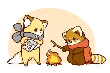 ambiguous_gender biped brown_body brown_fur candy chibi dessert duo eating feral fire food fur marshmallow sad scarf sitting text shi_nominmin ailurid canid canine fox mammal red_panda 2020 3:2 animated japanese_text no_sound short_playtime video