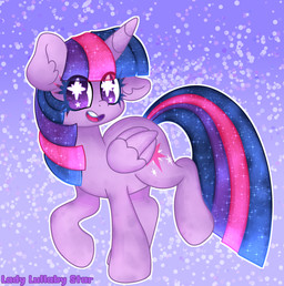 abstract_background ear_tuft female feral horn open_mouth smile solo sparkles sparkling_eyes tuft wings ladylullabystar friendship_is_magic hasbro my_little_pony mythology twilight_sparkle_(mlp) equid equine mammal mythological_creature mythological_equine winged_unicorn hi_res