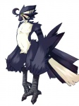 3:4 anthro avian beak biped bird blue_body blue_feathers blush feathers hi_res kosian kuroba looking_at_viewer male simple_background solo standing white_background yellow_eyes