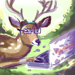 antlers braces brown_body brown_fur buckteeth computer electronics eyewear female feral forest forest_background freckles fur glasses horn nature nature_background plant solo teeth tree white_horn renita_reed renita_reed_(character) deer mammal 1:1 hi_res