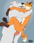 anal anthro bodily_fluids claws cum cum_drip dripping drooling duo fur genital_fluids holding_up hug kissing lifting_up looking_at_another looking_at_partner making_out male male/male orange_body orange_fur paws saliva simple_background size_difference tail tongue white_body white_fur yellow_eyes zeym epic_games fortnite fennix_(fortnite) polar_patroller bear canid canine fox mammal polar_bear red_fox true_fox ursine hi_res