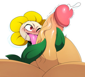 ambiguous_gender balls blush bodily_fluids cum duo erection fellatio flower foreskin genital_fluids genitals humanoid_genitalia humanoid_penis interspecies licking male male/male not_furry open_mouth oral outercourse penile penis penis_lick plant retracted_foreskin sex simple_background smile solo_focus tongue tongue_out sssonic2 undertale undertale_(series) flowey_the_flower elemental_creature flora_fauna flower_creature human mammal 2015 digital_media_(artwork)