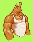 abs anthro biceps big_muscles clothed clothing green_background horn huge_muscles light looking_at_viewer male muscular muscular_anthro muscular_male no_pupils orange_body pecs pose shirt simple_background smile solo standing tank_top thick_neck topwear triceps white_clothing plain_white arthropod insect 2015 colored digital_media_(artwork) half-length_portrait portrait shaded