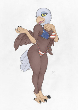 american_flag_bikini anthro avian_feet bikini bikini_pull bikini_thong breasts brown_body brown_feathers chest_tuft cleavage clothed clothing clothing_pull eyelashes feathers female flag flag_bikini flag_clothing flag_print flag_swimwear looking_at_viewer non-mammal_breasts print_bikini print_clothing print_swimwear smile solo swimwear swimwear_pull tongue tongue_out tuft two-piece_swimsuit united_states_of_america white_body white_feathers wings ecmajor third-party_edit healthcare_eagle accipitrid accipitriform avian bald_eagle bird eagle sea_eagle 2019 colored hi_res traditional_media_(artwork)