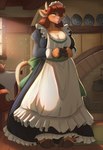 amber_eyes anthro blush breasts cleavage clothed clothing cloven_hooves cottagecore female freckles hooves looking_at_viewer maid_uniform solo uniform victorian_dress ardail changeling_tale marion_(changeling_tale) bovid bovine cattle mammal absurd_res hi_res