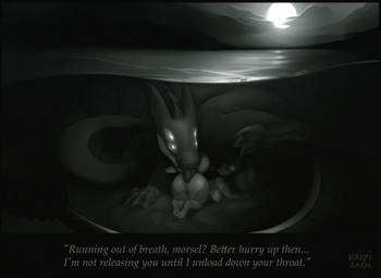 3_toes 4_fingers all_fours anal anthro balls breasts butt claws duo feet female feral fingers genitals glowing glowing_eyes horn humanoid_genitalia humanoid_vulva kneeling knot lake long_neck long_tail male male/female moon murky_water night nipples nude oral presenting presenting_hindquarters raised_leg rimming sand scary sex size_difference tail text toes tongue tongue_out underwater underwater_sex vulva water waterline_view wave kripi jewish_mythology mythology callisto_(fisk_cerris) fisk_cerris aquatic_dragon dragon leviathan mammal marine mustelid mythological_creature mythological_marine mythological_scalie otter scalie english_text hi_res monochrome