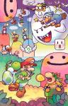 blue_body blue_skin blush clothing feathers fly_guy hat headgear headwear orange_body orange_skin pink_body pink_skin sign text text_on_clothing text_on_hat text_on_headwear white_body white_feathers winged_cloud wings pallid_(artist) mario_bros nintendo yoshi's_island baby_bowser baby_luigi baby_mario bouncy_(yoshi) bowser kamek luigi mario milde poochy avian bird boo_(mario) cyan_yoshi goonie green_yoshi koopa lakitu lakitu's_cloud magikoopa orange_yoshi pink_yoshi scalie yoshi brother_(lore) brothers_(lore) sibling_(lore) twins_(lore)