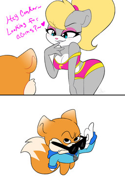 anthro blonde_hair blue_eyes breasts duo eyewear female fur grey_body grey_fur hair male orange_body orange_fur sunglasses yoshiyoshi700 conker's_bad_fur_day rareware berri conker chipmunk ground_squirrel mammal rodent sciurid tree_squirrel 2:3 absurd_res comic hi_res meme