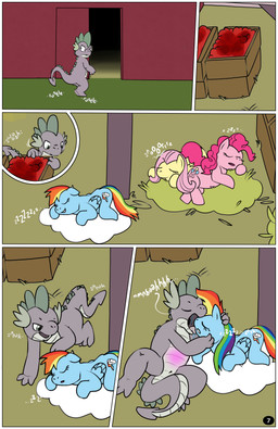 anthro border butt female feral group male male/female nude oral_vore sleeping sleeping_nude tail vore white_border young argon_vile friendship_is_magic hasbro my_little_pony mythology fluttershy_(mlp) pinkie_pie_(mlp) rainbow_dash_(mlp) spike_(mlp) dragon equid equine horse mammal mythological_creature mythological_scalie pony scalie absurd_res comic hi_res