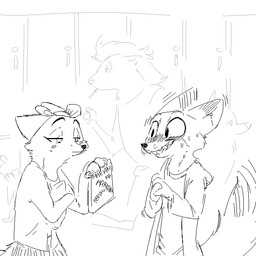adolescent anthro blush bodily_fluids clothed clothing excited female grin group high_school male school shaking sharp_teeth smile sweat sweatdrop teeth text young replytoanons disney zootopia nick_wilde canid canine fox mammal red_fox true_fox 1:1 black_and_white monochrome