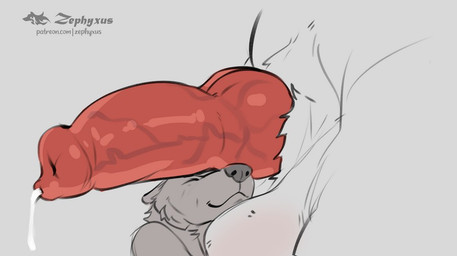 animal_genitalia animal_penis anthro anthro_on_anthro balls bodily_fluids canine_genitalia canine_penis duo erection eyes_closed fur genital_fluids genitals knot knotted_penis male male/male male_anthro penis precum simple_background size_difference text zephyxus mythology canid canine canis mammal mythological_canine mythological_creature werecanid werecanine werecreature werewolf wolf 2023 digital_media_(artwork) url